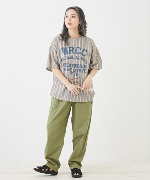 CUBE SUGAR(キューブシュガー)の「ストライプ半袖ロゴプリントプルオーバーシャツ(シャツ/ブラウス・レディース・ブラウン/マルチ/ブルー/ネイビー・M)」の5枚目の写真