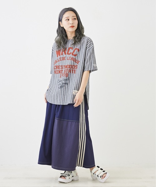 CUBE SUGAR(キューブシュガー)の「ストライプ半袖ロゴプリントプルオーバーシャツ(シャツ/ブラウス・レディース・ブラウン/マルチ/ブルー/ネイビー・M)」の11枚目の写真