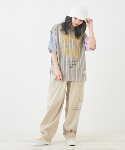 CUBE SUGAR(キューブシュガー)の「ストライプ半袖ロゴプリントプルオーバーシャツ(シャツ/ブラウス・レディース・ブラウン/マルチ/ブルー/ネイビー・M)」の14枚目の写真