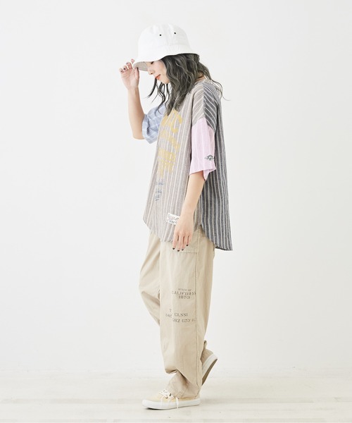 CUBE SUGAR(キューブシュガー)の「ストライプ半袖ロゴプリントプルオーバーシャツ(シャツ/ブラウス・レディース・ブラウン/マルチ/ブルー/ネイビー・M)」の15枚目の写真