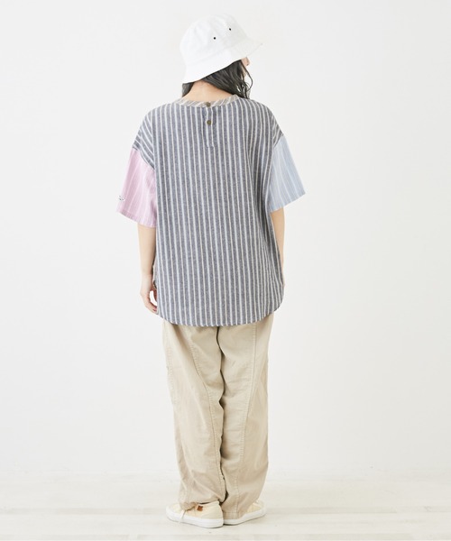 CUBE SUGAR(キューブシュガー)の「ストライプ半袖ロゴプリントプルオーバーシャツ(シャツ/ブラウス・レディース・ブラウン/マルチ/ブルー/ネイビー・M)」の16枚目の写真