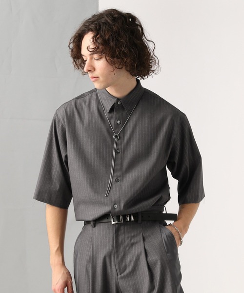 HARE（ハレ）の「【SET UP対応】ラメピンストライプシャツ(HARE)（シャツ/ブラウス・メンズ・ブラック/パープル/グレー・FREE）」の7枚目の写真