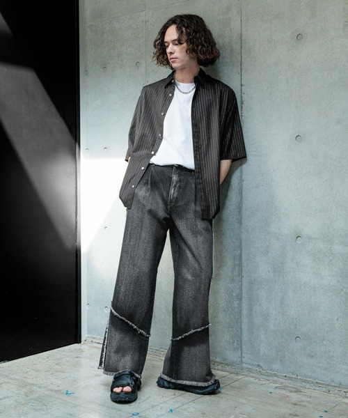 HARE（ハレ）の「【SET UP対応】ラメピンストライプシャツ(HARE)（シャツ/ブラウス・メンズ・ブラック/パープル/グレー・FREE）」の22枚目の写真