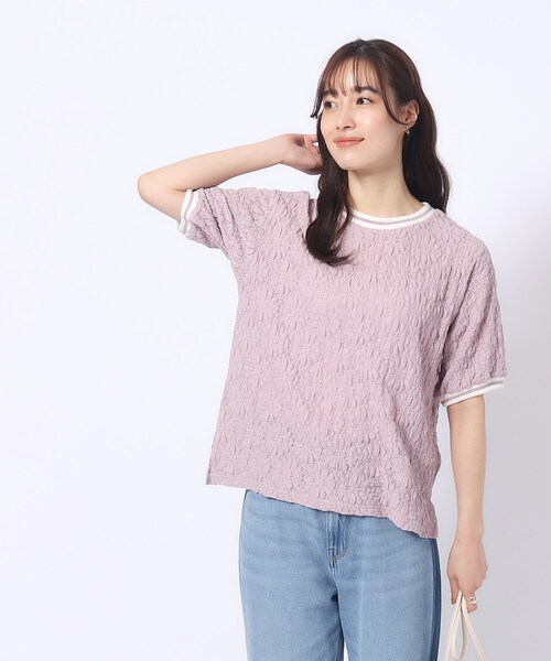 Cutie Blonde（キューティーブロンド）の「◆【インでもアウトでも】ライン入り ぽこぽこレーストップス（Tシャツ/カットソー・レディース・ホワイト系/ベビーピンク/ネイビー・03/04/02）」の8枚目の写真