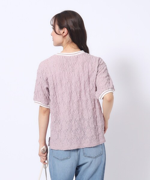 Cutie Blonde（キューティーブロンド）の「◆【インでもアウトでも】ライン入り ぽこぽこレーストップス（Tシャツ/カットソー・レディース・ホワイト系/ベビーピンク/ネイビー・03/04/02）」の9枚目の写真