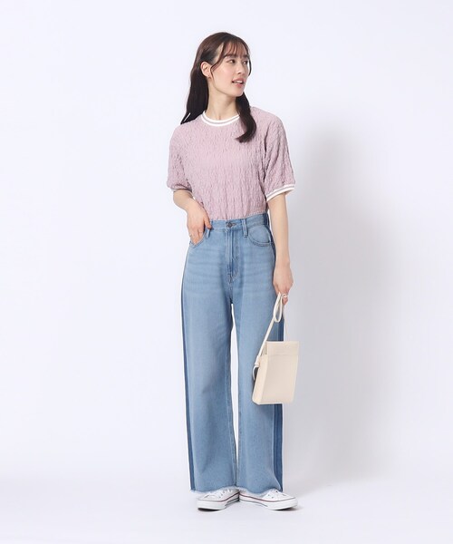 Cutie Blonde（キューティーブロンド）の「◆【インでもアウトでも】ライン入り ぽこぽこレーストップス（Tシャツ/カットソー・レディース・ホワイト系/ベビーピンク/ネイビー・03/04/02）」の10枚目の写真