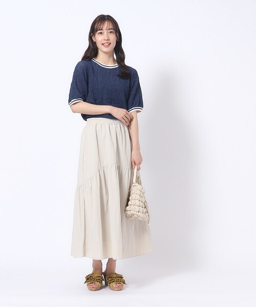 Cutie Blonde（キューティーブロンド）の「◆【インでもアウトでも】ライン入り ぽこぽこレーストップス（Tシャツ/カットソー・レディース・ホワイト系/ベビーピンク/ネイビー・03/04/02）」の14枚目の写真