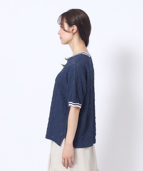 Cutie Blonde（キューティーブロンド）の「◆【インでもアウトでも】ライン入り ぽこぽこレーストップス（Tシャツ/カットソー・レディース・ホワイト系/ベビーピンク/ネイビー・03/04/02）」の17枚目の写真