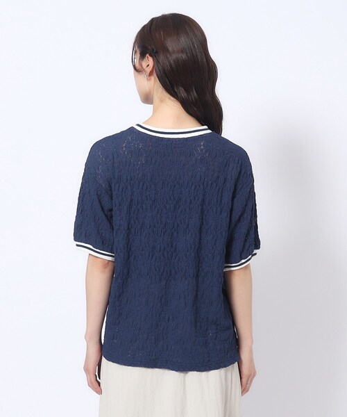 Cutie Blonde（キューティーブロンド）の「◆【インでもアウトでも】ライン入り ぽこぽこレーストップス（Tシャツ/カットソー・レディース・ホワイト系/ベビーピンク/ネイビー・03/04/02）」の18枚目の写真