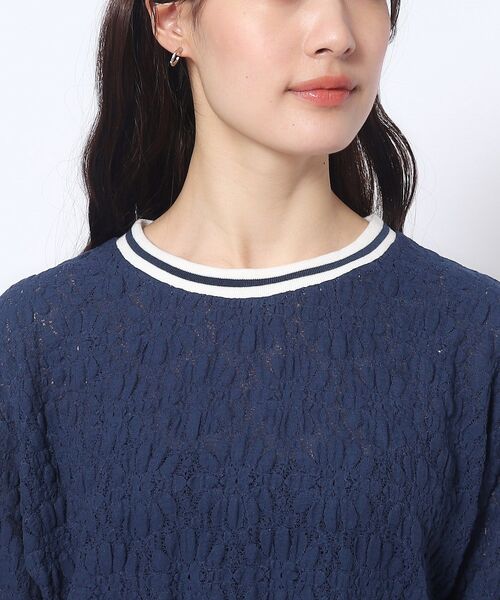 Cutie Blonde（キューティーブロンド）の「◆【インでもアウトでも】ライン入り ぽこぽこレーストップス（Tシャツ/カットソー・レディース・ホワイト系/ベビーピンク/ネイビー・03/04/02）」の19枚目の写真