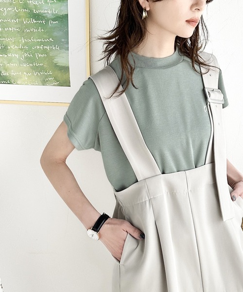 classicalelf(クラシカルエルフ)の「キレイめ大人のフレンチ袖。胸刺繍ラグランモックネックフレンチTシャツ(Tシャツ/カットソー・レディース・グリーン/ブラック/アイボリー/杢グレー・LARGE/MEDIUM/SMALL/X-LARGE)」の6枚目の写真