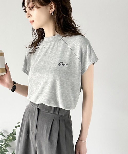 classicalelf(クラシカルエルフ)の「キレイめ大人のフレンチ袖。胸刺繍ラグランモックネックフレンチTシャツ(Tシャツ/カットソー・レディース・グリーン/ブラック/アイボリー/杢グレー・LARGE/MEDIUM/SMALL/X-LARGE)」の15枚目の写真