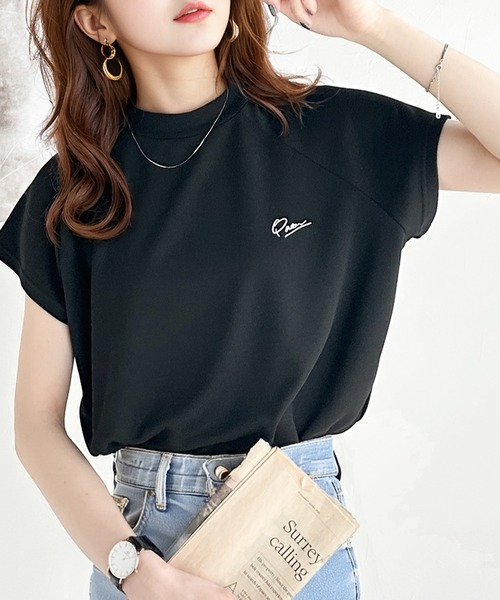 classicalelf(クラシカルエルフ)の「キレイめ大人のフレンチ袖。胸刺繍ラグランモックネックフレンチTシャツ(Tシャツ/カットソー・レディース・グリーン/ブラック/アイボリー/杢グレー・LARGE/MEDIUM/SMALL/X-LARGE)」の10枚目の写真