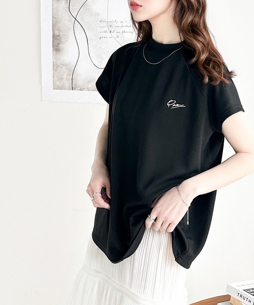 classicalelf(クラシカルエルフ)の「キレイめ大人のフレンチ袖。胸刺繍ラグランモックネックフレンチTシャツ(Tシャツ/カットソー・レディース・グリーン/ブラック/アイボリー/杢グレー・LARGE/MEDIUM/SMALL/X-LARGE)」の11枚目の写真