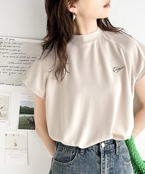 classicalelf(クラシカルエルフ)の「キレイめ大人のフレンチ袖。胸刺繍ラグランモックネックフレンチTシャツ(Tシャツ/カットソー・レディース・グリーン/ブラック/アイボリー/杢グレー・LARGE/MEDIUM/SMALL/X-LARGE)」の9枚目の写真