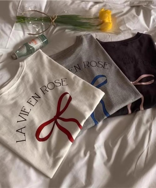 LAC-VERT（ラック・ヴェール）の「LA VEI EN ROSEリボンTシャツ（Tシャツ/カットソー・レディース・ホワイト/グレー/ブラック・FREE）」の7枚目の写真