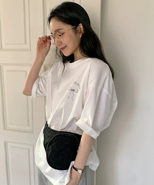 LAC-VERT（ラック・ヴェール）の「LA VEI EN ROSEリボンTシャツ（Tシャツ/カットソー・レディース・ホワイト/グレー/ブラック・FREE）」の11枚目の写真