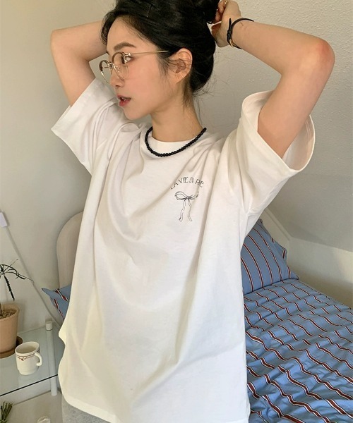 LAC-VERT（ラック・ヴェール）の「LA VEI EN ROSEリボンTシャツ（Tシャツ/カットソー・レディース・ホワイト/グレー/ブラック・FREE）」の17枚目の写真