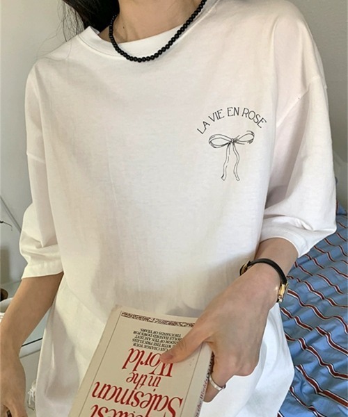 LAC-VERT（ラック・ヴェール）の「LA VEI EN ROSEリボンTシャツ（Tシャツ/カットソー・レディース・ホワイト/グレー/ブラック・FREE）」の10枚目の写真