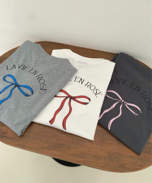 LAC-VERT（ラック・ヴェール）の「LA VEI EN ROSEリボンTシャツ（Tシャツ/カットソー・レディース・ホワイト/グレー/ブラック・FREE）」の5枚目の写真