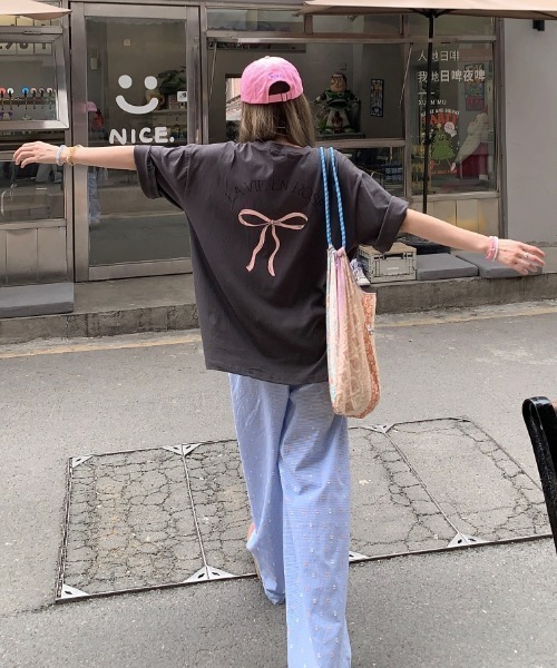 LAC-VERT（ラック・ヴェール）の「LA VEI EN ROSEリボンTシャツ（Tシャツ/カットソー・レディース・ホワイト/グレー/ブラック・FREE）」の14枚目の写真