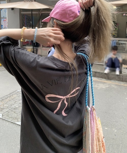 LAC-VERT（ラック・ヴェール）の「LA VEI EN ROSEリボンTシャツ（Tシャツ/カットソー・レディース・ホワイト/グレー/ブラック・FREE）」の8枚目の写真