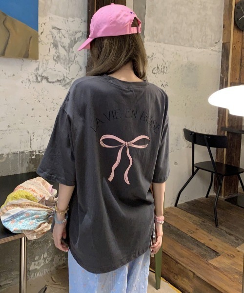 LAC-VERT（ラック・ヴェール）の「LA VEI EN ROSEリボンTシャツ（Tシャツ/カットソー・レディース・ホワイト/グレー/ブラック・FREE）」の19枚目の写真