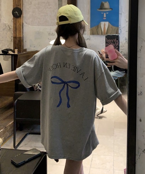 LAC-VERT（ラック・ヴェール）の「LA VEI EN ROSEリボンTシャツ（Tシャツ/カットソー・レディース・ホワイト/グレー/ブラック・FREE）」の21枚目の写真