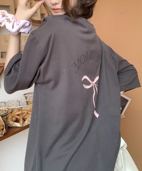 LAC-VERT（ラック・ヴェール）の「LA VEI EN ROSEリボンTシャツ（Tシャツ/カットソー・レディース・ホワイト/グレー/ブラック・FREE）」の12枚目の写真