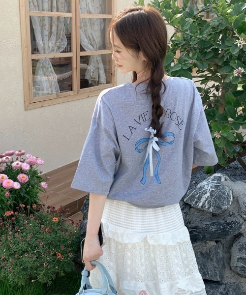 LAC-VERT（ラック・ヴェール）の「LA VEI EN ROSEリボンTシャツ（Tシャツ/カットソー・レディース・ホワイト/グレー/ブラック・FREE）」の15枚目の写真