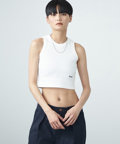 クロップド リブ タンクトップ 白S Lee（リー）の「Wrangler/ラングラー クロップドリブタンク