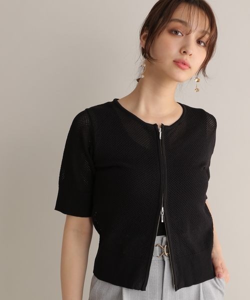 Andemiu(アンデミュウ)の「メッシュジップカーディガン123560(カーディガン/ボレロ・レディース・グリーン/ブラック/オフホワイト/グレー・FREE)」の3枚目の写真