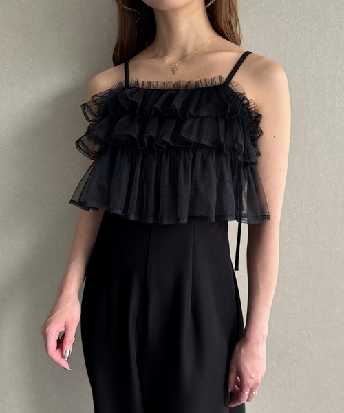 junoah(ジュノア)の「チュールオールインワン(サロペット/オーバーオール・レディース・アイボリー/ブラック/チャコール・X-LARGE/LARGE/MEDIUM)」の4枚目の写真
