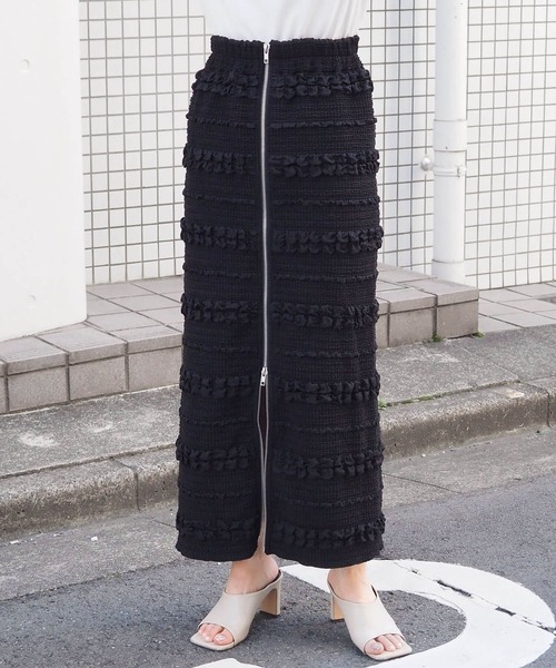 tiptop（ティップトップ）の「[WEB限定Sサイズあり]ダブルジップふくれジャガード前後2wayナロースカート（スカート・レディース・アイボリー/ブラック・S/M）」の14枚目の写真