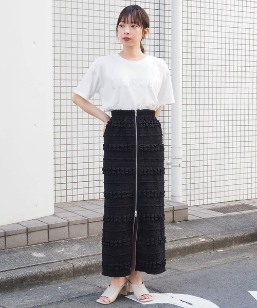tiptop（ティップトップ）の「[WEB限定Sサイズあり]ダブルジップふくれジャガード前後2wayナロースカート（スカート・レディース・アイボリー/ブラック・S/M）」の16枚目の写真