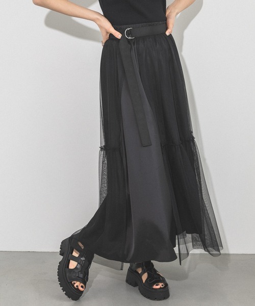 PAGEBOY（ページボーイ）の「チュールレースカバースカート（スカート・レディース・オフホワイト/チャコールグレー/ブラック・FREE）」の11枚目の写真