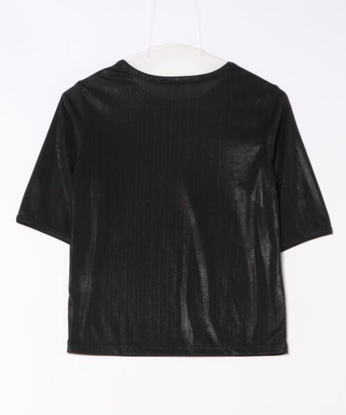 TITE IN THE STORE（ティテ　インザ　ストア）の「ラメリブ５分袖Tシャツ（Tシャツ/カットソー・レディース・ブラック/オフホワイト・38）」の3枚目の写真