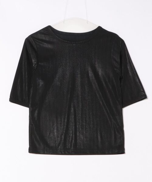 TITE IN THE STORE（ティテ　インザ　ストア）の「ラメリブ５分袖Tシャツ（Tシャツ/カットソー・レディース・ブラック/オフホワイト・38）」の10枚目の写真