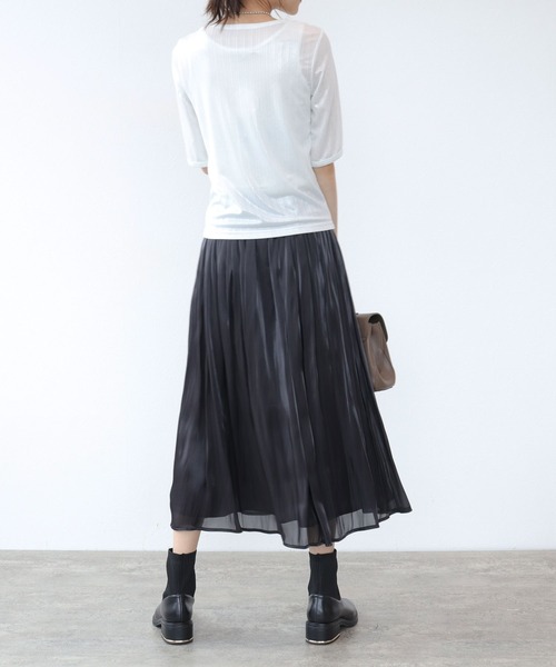 TITE IN THE STORE（ティテ　インザ　ストア）の「ラメリブ５分袖Tシャツ（Tシャツ/カットソー・レディース・ブラック/オフホワイト・38）」の4枚目の写真