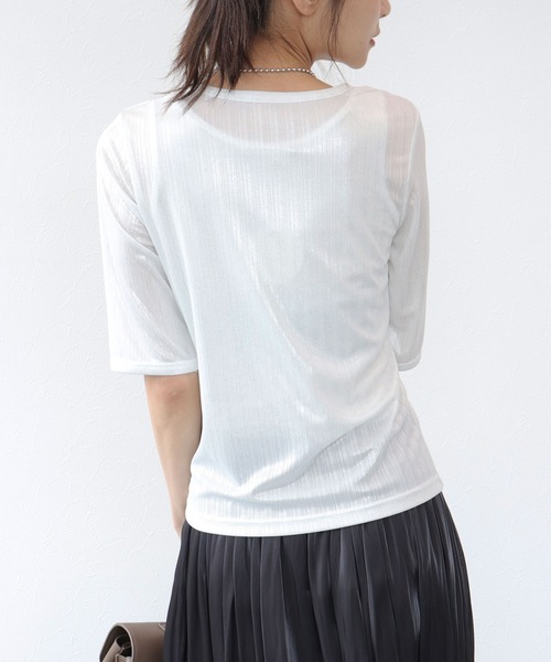 TITE IN THE STORE（ティテ　インザ　ストア）の「ラメリブ５分袖Tシャツ（Tシャツ/カットソー・レディース・ブラック/オフホワイト・38）」の6枚目の写真