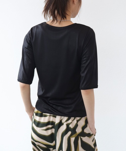 TITE IN THE STORE（ティテ　インザ　ストア）の「ラメリブ５分袖Tシャツ（Tシャツ/カットソー・レディース・ブラック/オフホワイト・38）」の8枚目の写真