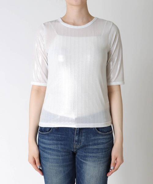 TITE IN THE STORE（ティテ　インザ　ストア）の「ラメリブ５分袖Tシャツ（Tシャツ/カットソー・レディース・ブラック/オフホワイト・38）」の12枚目の写真