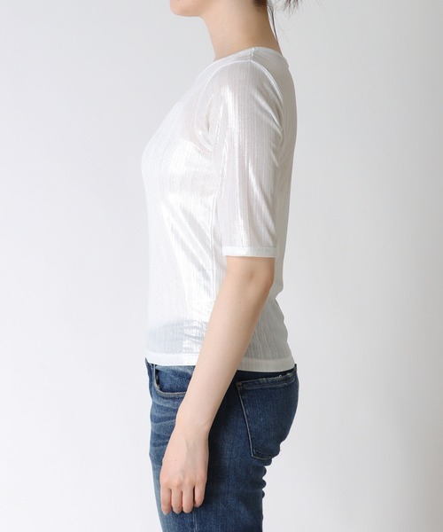 TITE IN THE STORE（ティテ　インザ　ストア）の「ラメリブ５分袖Tシャツ（Tシャツ/カットソー・レディース・ブラック/オフホワイト・38）」の13枚目の写真