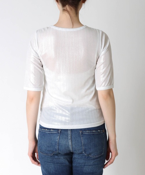 TITE IN THE STORE（ティテ　インザ　ストア）の「ラメリブ５分袖Tシャツ（Tシャツ/カットソー・レディース・ブラック/オフホワイト・38）」の14枚目の写真