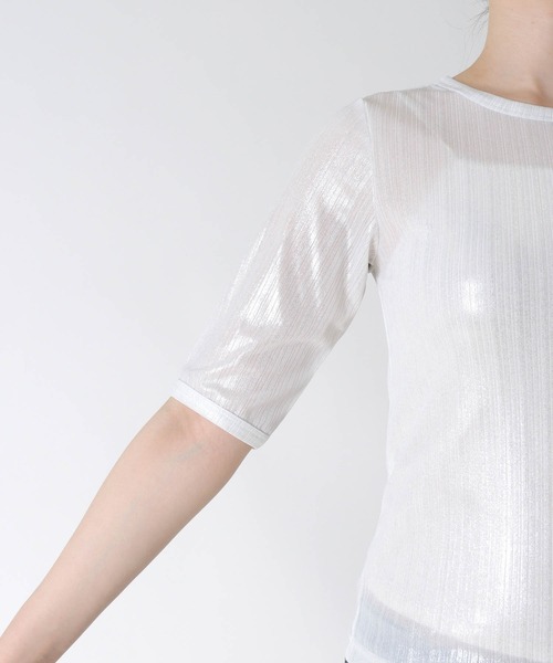 TITE IN THE STORE（ティテ　インザ　ストア）の「ラメリブ５分袖Tシャツ（Tシャツ/カットソー・レディース・ブラック/オフホワイト・38）」の16枚目の写真