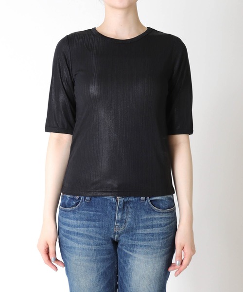 TITE IN THE STORE（ティテ　インザ　ストア）の「ラメリブ５分袖Tシャツ（Tシャツ/カットソー・レディース・ブラック/オフホワイト・38）」の19枚目の写真