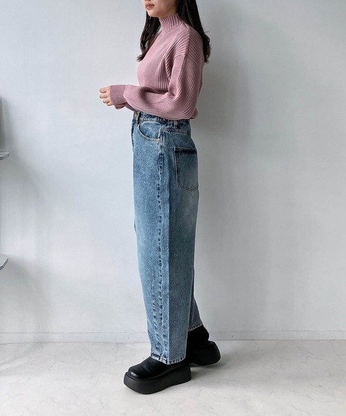 AS KNOW AS plus（アズノゥアズプラス）の「◎バレルシルエット デザインカーブデニムパンツ（デニムパンツ・レディース・ブラック/サックスブルー/ケミカルウォッシュ・FREE）」の14枚目の写真