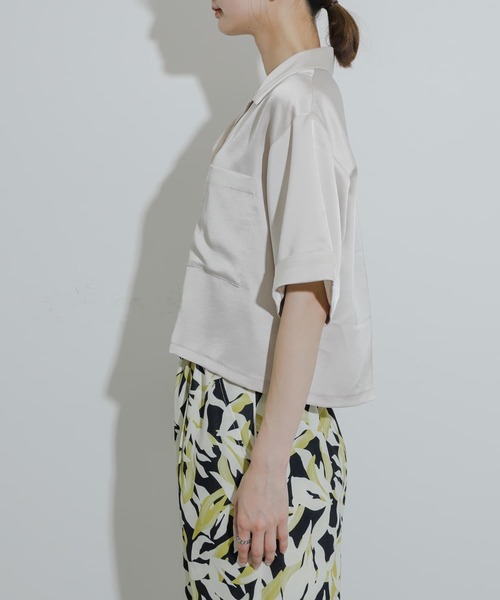 セール】サテンオープンカラークロップドシャツ（シャツ