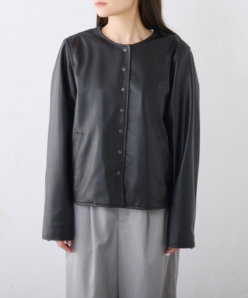 PUAL CE CIN（ピュアルセシン）の「【24AW】ラムレザーノーカラー