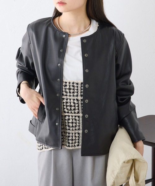 PUAL CE CIN（ピュアルセシン）の「【24AW】ラムレザーノーカラー